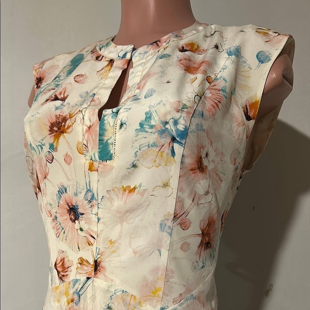 Rebecca Taylor Poppy Print 100% Silk Godet Lined Dress Size 8 - Picture 5 of 16